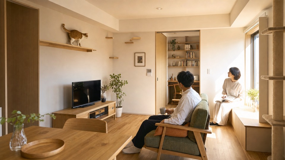 猫の動線を考えてリノベーションした住まいで過ごす夫婦