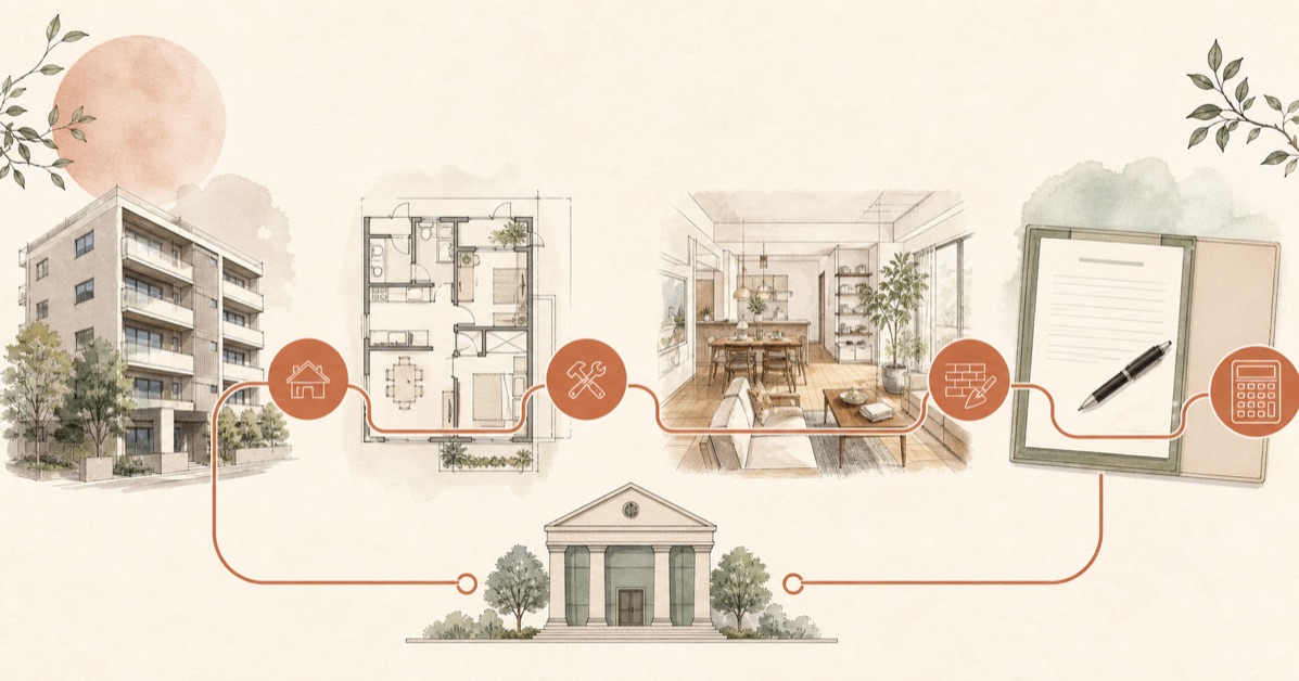 住宅ローンとリノベーション費用を表したマンションのイラスト