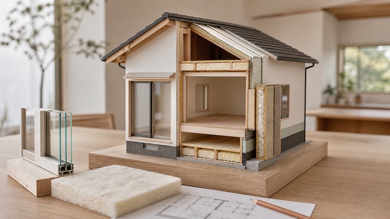 中古戸建ての断熱改修で窓・床・壁・天井を検討するイメージ