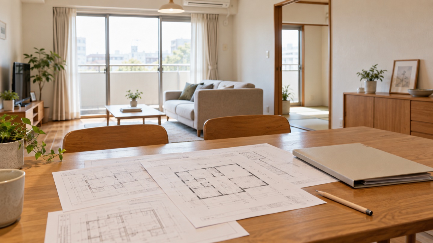 中古マンションのアスベスト調査｜リノベ前の資料・費用・工期の確認点を考える住まいのイメージ（AI生成・実際の施工事例ではありません）